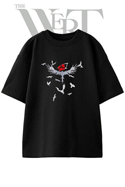 THEWERT Itachi Sharingan Design Printed Unisex Black Oversize T-Shirt