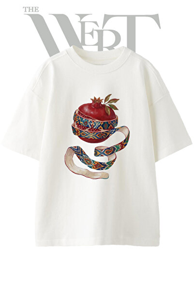 THEWERT Tricou oversize alb unisex cu imprimeu Ikat Design Rodie