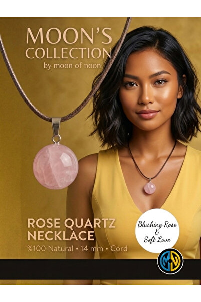 Moon of Noon 14MM Quartz Rose Round Ball Pendant, with black cord