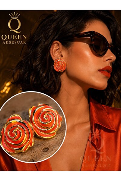 QUEEN AKSESUAR أقراط أنيقة فاخرة كبيرة الحجم من الذهب والبرتقالي والوردي على ...