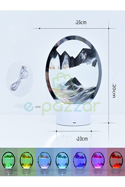 epazzar Işıklı Kum Saati Yeşil 3d Cam 7 Renk Multicolor Çöl Tasarımlı Sulu Dokunmatik Panelli Usb Girişli