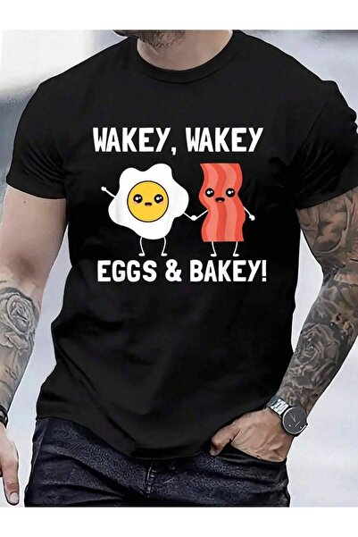 9JY تي شيرت من القطن بنسبة 100% بطبعة Wakey Eggs And Bakey Bacon Breakfast لل...