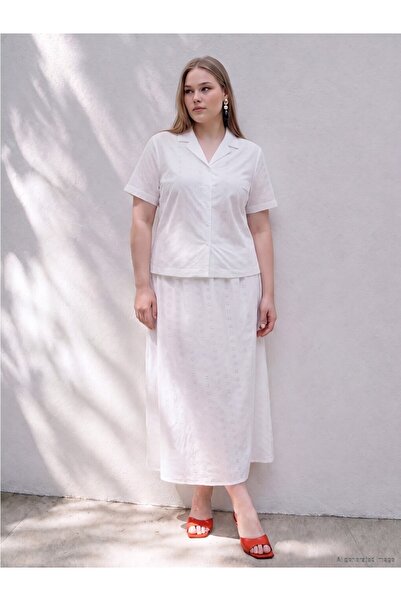 LC Waikiki White Plus Size Brode Skirt with Elastic Waist