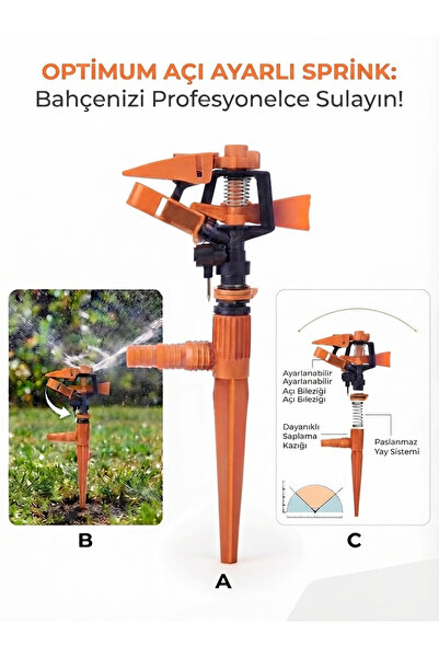 Silvanature Optimum Açı Ayarlı Sprink Bahçe Çim Sulama Fıskiyesi Saplamalı 36...