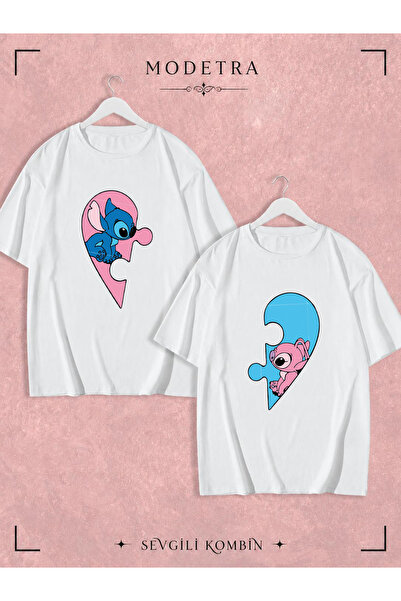 Modetra Women Men Lilo Angel Puzzle Heart Front Printed Lover Couple Combinat...