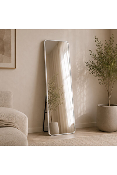 on home Aluminum Mirror with White Frame – Size 160 x 40 cm