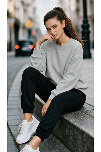TREND EMMODA Women's Solid Color Simple Round Neck Casual Basic Sweatshirt