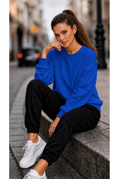 TREND EMMODA سويت شيرت نسائي بلون واحد وياقة دائرية بسيطة ومريح للاستخدام اليومي