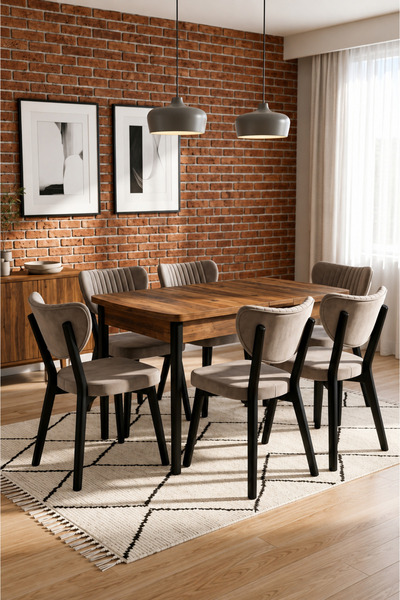 Concept Ayz Home Valoria Serisi 6 Kişilik 80x130 cm Çam MDF Cappuccino Kumaş ...