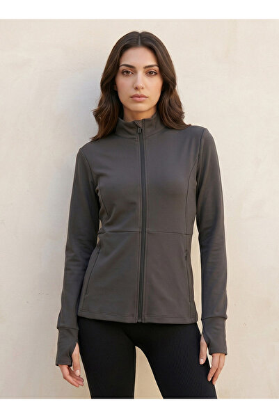 Adot Thumbhole Sleeves Zip Through Jacket