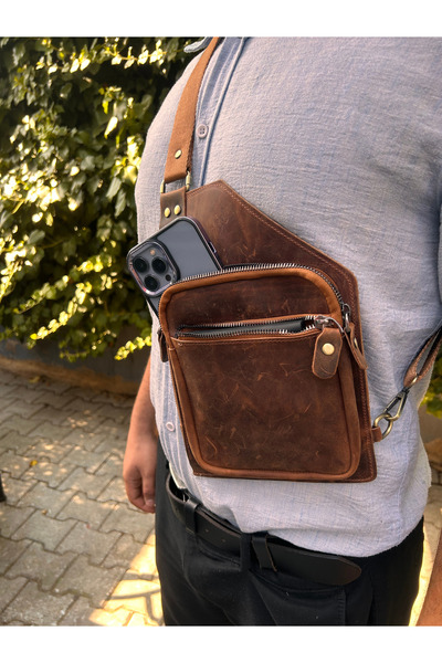 LİYA DERİ El Yapımı Hakiki Deri Çapraz Askılı Unisex Göğüs Ve Omuz Çantası Bo...