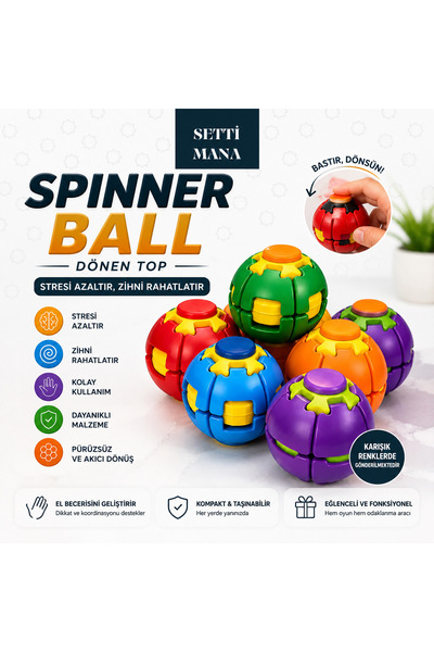 SETTİ MANA Spinner Ball Dönen Top Stres Oyuncağı Basmalı El ve Parmak Egzersi...