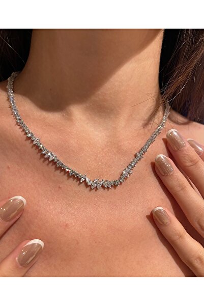 Reda Atelier 925 Ayar Gümüş Markiz Zirkon Taş Su Yolu Kolye Hande Erçel Trend...