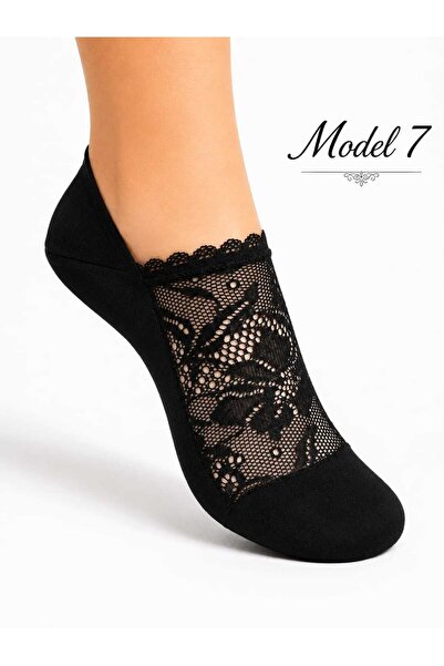 VitaMood Yaşam 1 pair women's lace trimmed ballet flats socks sheer tulle pat...