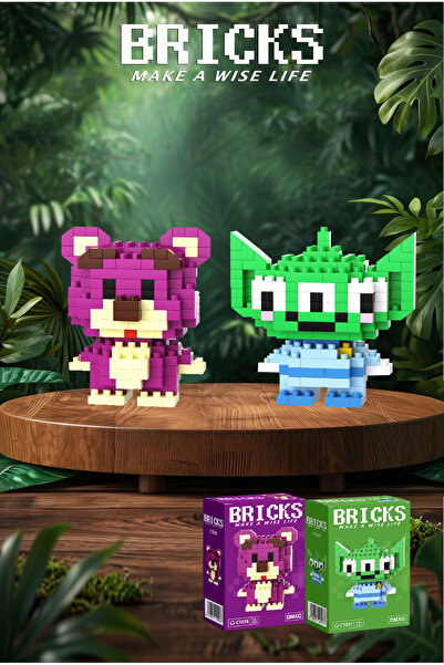 Bricks make a wise life Lotso ve Alien 3D Yapboz - İkili Set - Mikro Blok Yap...