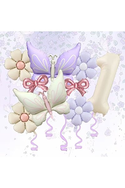 ÇITIPITISTORE Cream Lilac Butterfly Daisy Foil Balloon Birthday Celebration P...