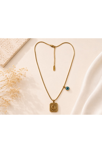 Archhazel Jewelery Letter C Evil Eye Beaded Gold Color Vintage Plate Women's ...