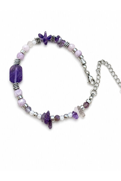 JİMNY JEWELRY سوار لافينيا من الأحجار الطبيعية من الأميثيست والهيماتيت