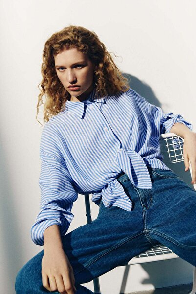 H&M Dolman-sleeved linen-blend shirt