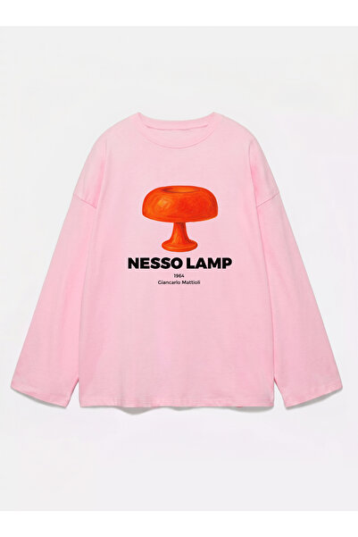 Disante 100% قطن مقاس كبير مطبوع عليه Nesso Lamp - تي شيرت بأكمام طويلة وياقة...