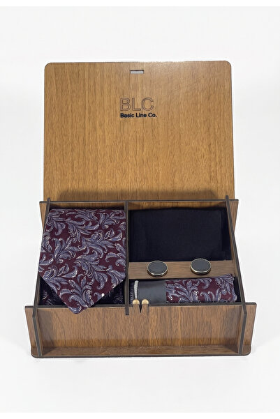 BLC Basic Line Co. Flora Burgundy and Indigo Blue Color Tie Set in Wooden Box...