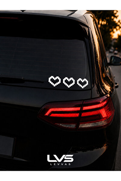 levvas Piksel Kalp Sticker 3'lü Set Araba Motosiklet Laptop bisiklet sticker
