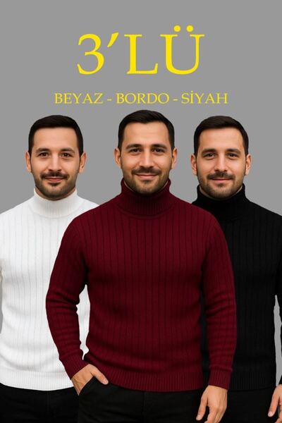 Mariposa Secret Men's ribbed sweater full neck turtleneck knitwear 3-piece se...