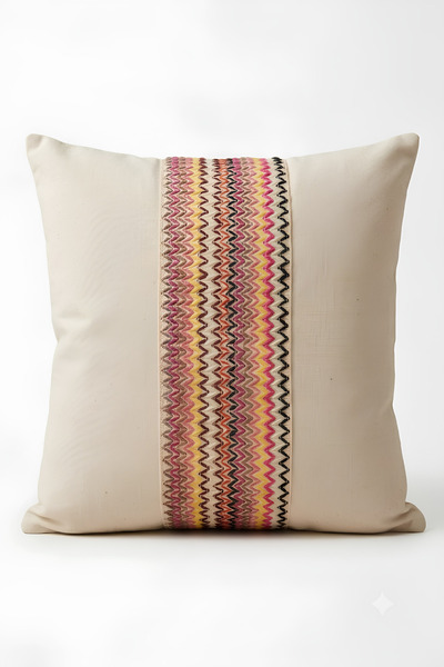 Valmia Home 42x42 εκ. Εκρού Πολύχρωμη Δαντελένια Λωρίδα Βοημική Βαμβακερή Τετ...