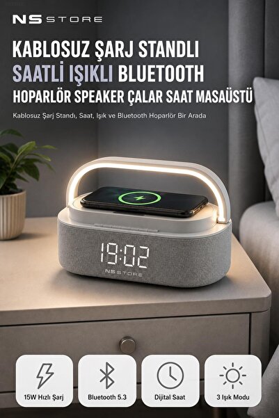 NS Store Çok Fonksiyonlu Kablosuz Hızlı Şarj Standı Bluetooth Hoparlörlü Masa...