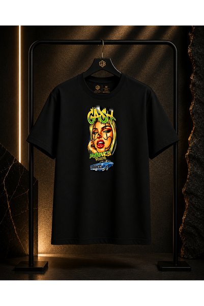 GOB Collection Unisex Money Rules Printed 100% Cotton Oversize Crew Neck Short Sleeve T-Shirt Black