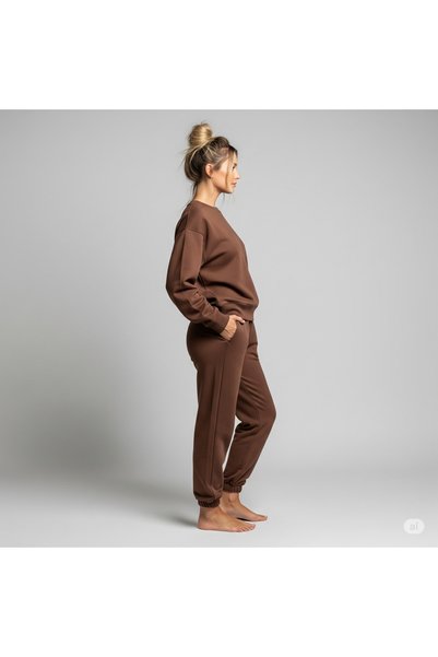 Boi Set de trening Basic Plain Winter cu 3 fire, gros, pentru iarnă - Set unisex cu talie înaltă și guler tip crewneck