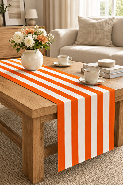 stellahomes Orange and White Striped Modern Decorative Table Runner – Garden ...