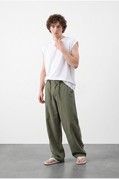 BAGGY KALIP BEL LASTİKLİ TRİL TRİL TENSEL KUMAŞ JOGER PANTOLON