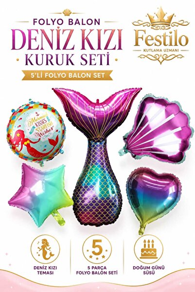 FESTİLO مجموعة بالونات على شكل ذيل حورية البحر مكونة من 5 قطع لتزيين حفلات أع...
