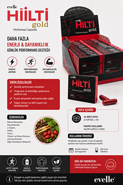Hilti Gold Kapsülü 24 Kutu x 2 Kapsül Enerji İçeceği siyah