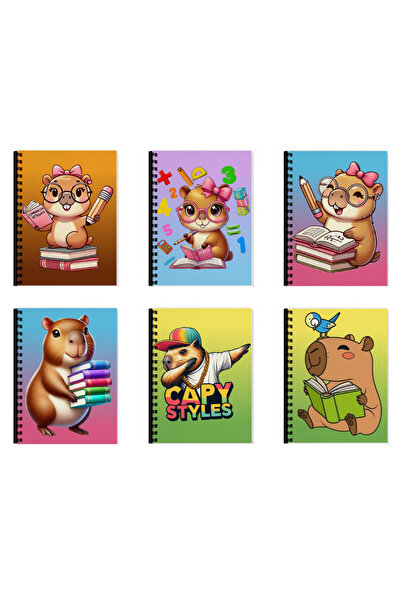 Ingift Set 6 Caiete școlare A5, Colecția Capybara, cu spirală din plastic, 60...