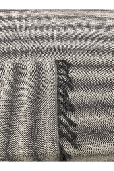 Gizo Home Shadow Pattern |   Double Bedspread Pique Fringe Tied Bohemian Bedspread 1 Piece Modern, Washable, Decorative Double Bed Cover Anthracite