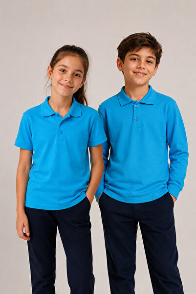 fevien Children's Unisex Lilac Color Set of 2 Cotton Polo Collar Buttoned T-S...