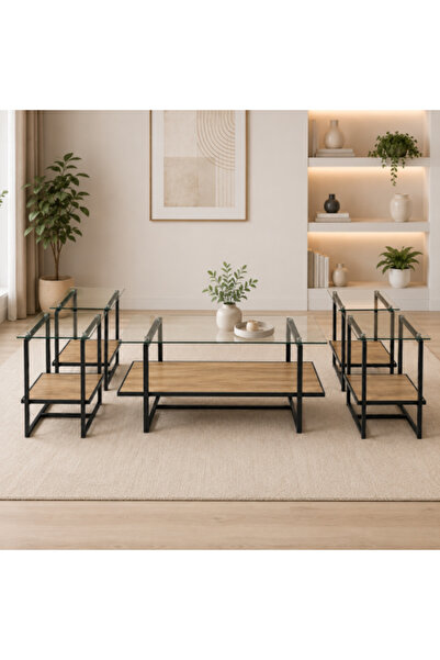 on home C160Wood 1+4 Tea Table Set - Modern and Stylish Design with an Indust...