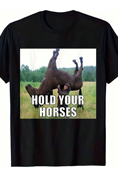 9TAY تي شيرت بطباعة 'Hold Your Horses' المرحة، تي شيرت برسومات للجنسين، قميص ...