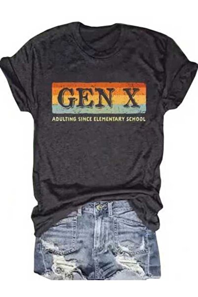 9TAY تي شيرت نسائي مطبوع عليه شعار Retro Gen X Adulting، ملابس نسائية كاجوال ...