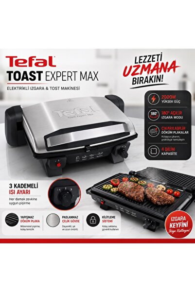 TEFAL Toast Expert Max 2000 Watt Elektrikli Izgara & Barbekü Özellikli Tost M...