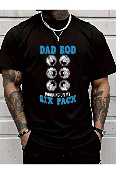 NOURAM تي شيرت رجالي أسود 100% قطن بطبعة "Working On My Six Pack Beer Dad For...