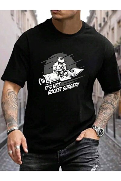 45 BPM تي شيرت رجالي أسود 100% قطن بطبعة 'It's Not Rocket Surgery' للأطباء وا...