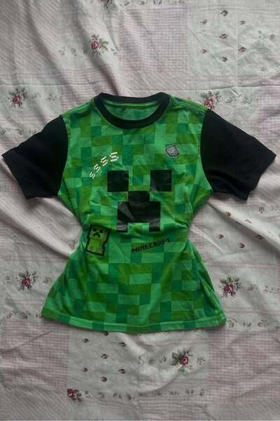 Köstebek Zeleni raglan majica Minecraft Creeper Y2K kratkih rukava