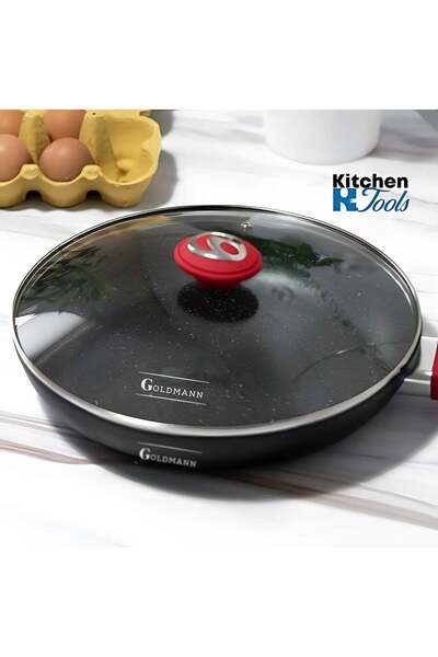 goldmann 26cm forged aluminum frying pan, with lid, marbled interior