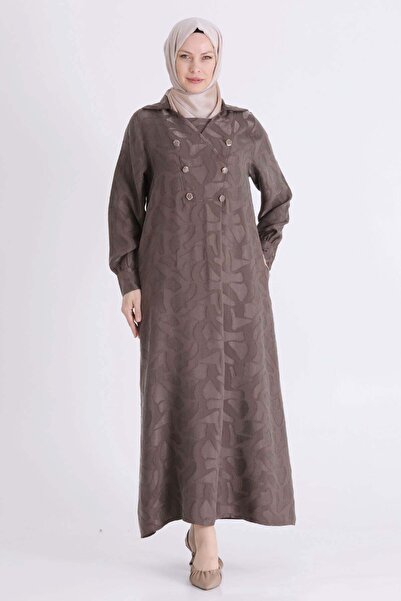 ottoman wear Behrem Büyük Beden Tesettür Elbise Koyu Vizon OTW75018