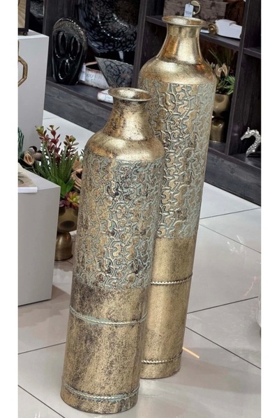 KARCILAR HOME STORE metal yer vazosu eskitme gold 20x80 cm