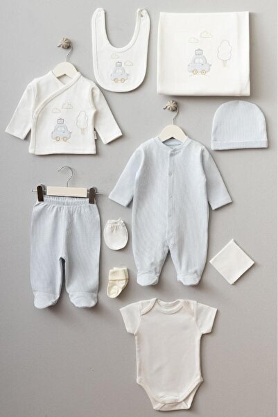 Bebitof 100% Cotton Cute Car Patterned 10 Piece Boxed Newborn Hospital Releas...