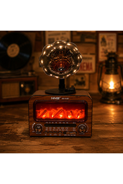 Genel Markalar NNS NS-01BT Retro Bluetooth Hoparlör FM/AM/SW Radyo Alev Efektli LED Masa Lambası